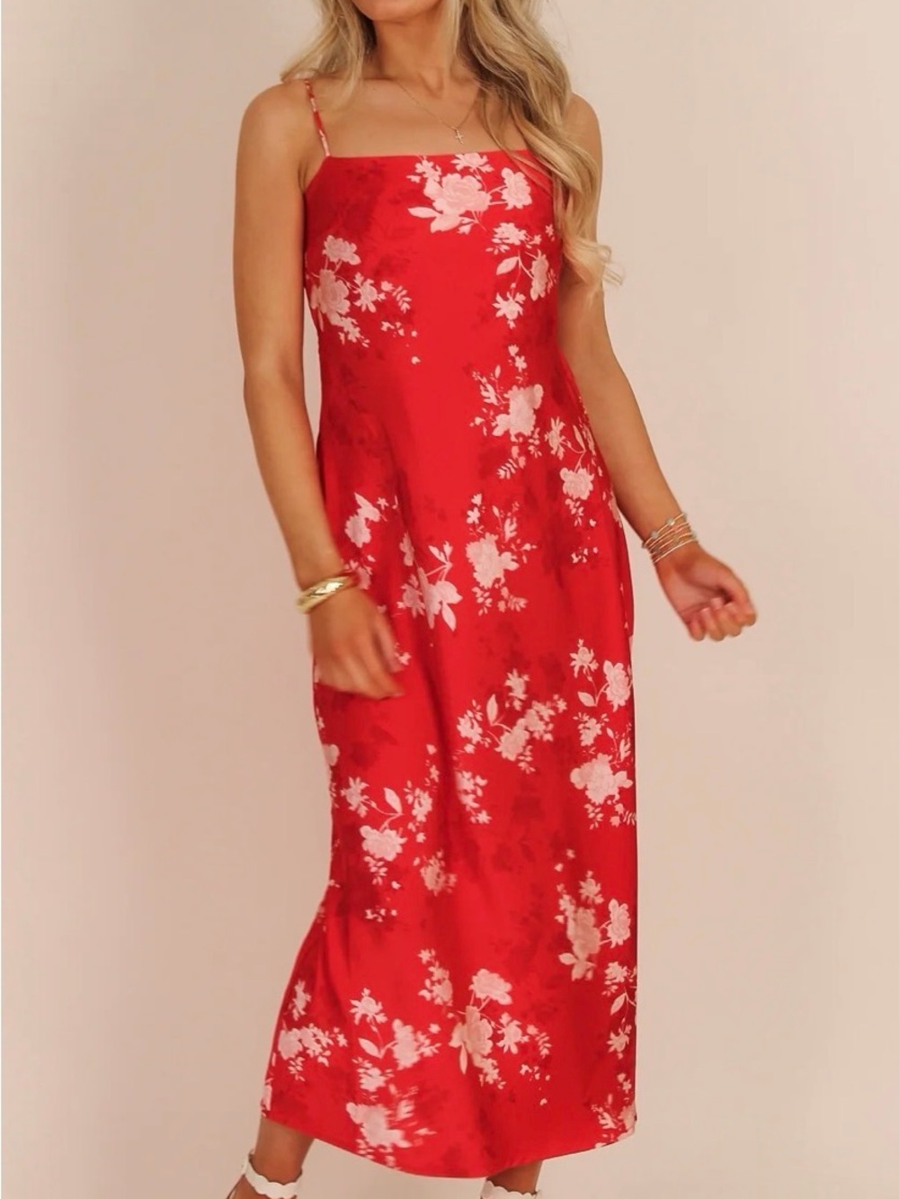 Z Supply Red Floral Midi Slip Dress